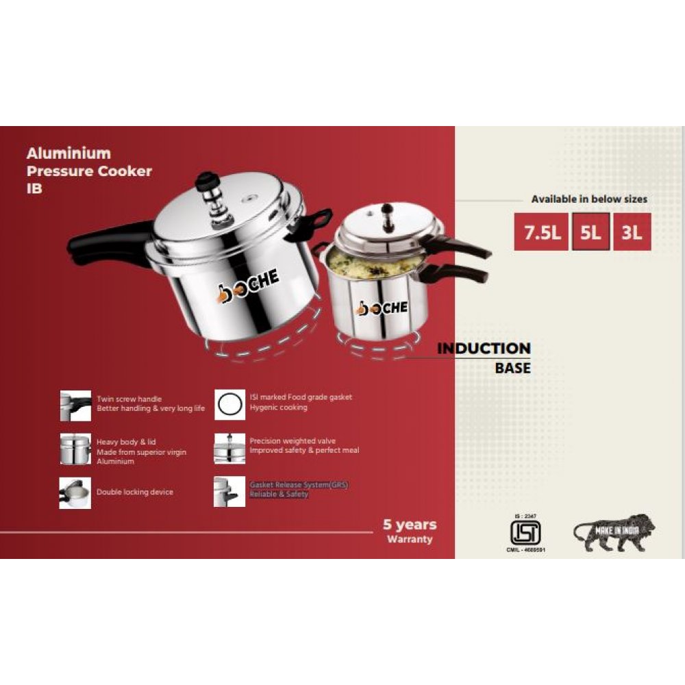 Boche Aluminium Pressure Cooker 7.5 Litre (Induction Base)